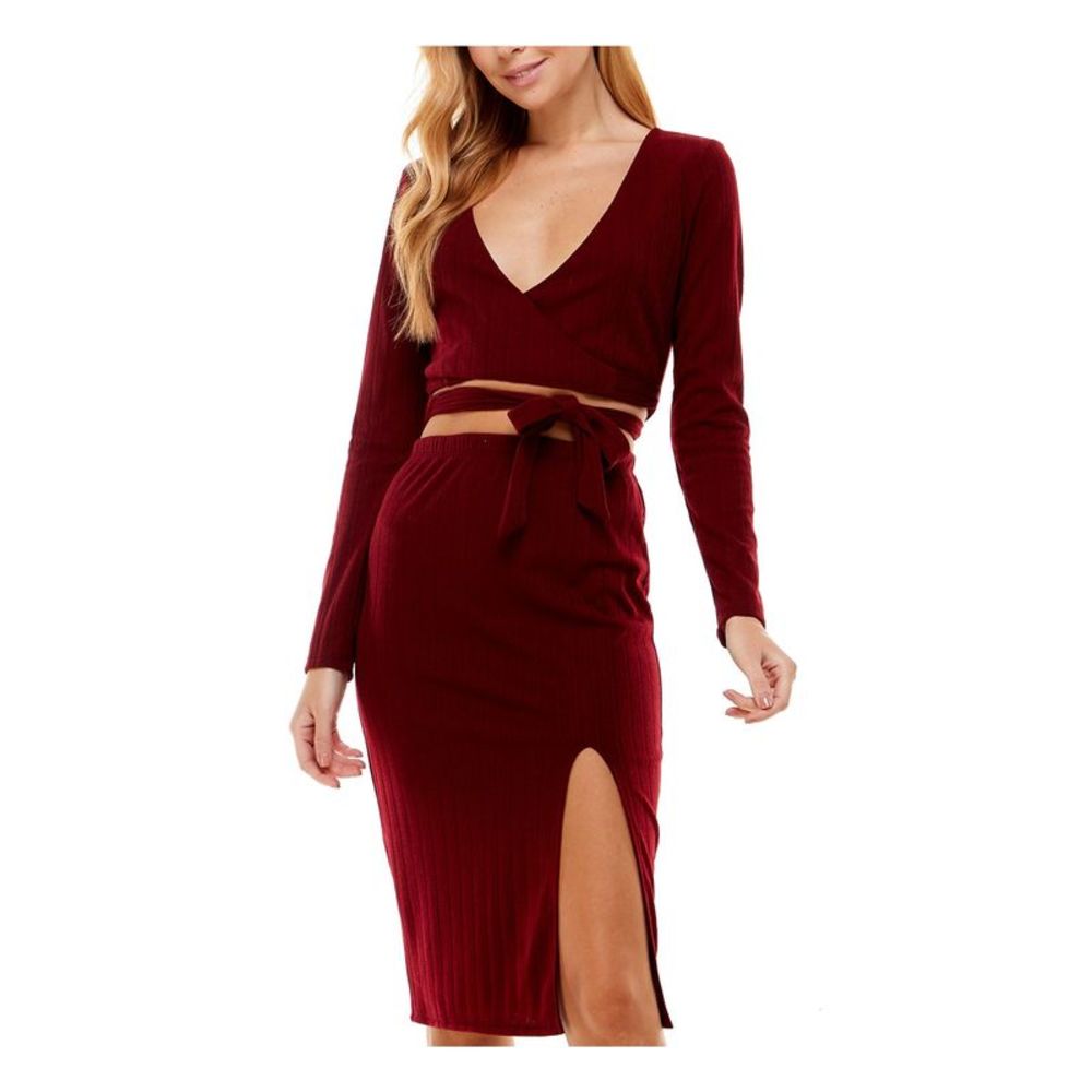 CITY STUDIO Womens Red Tie Long Sleeve Knee Length Party Body Con Dress XL